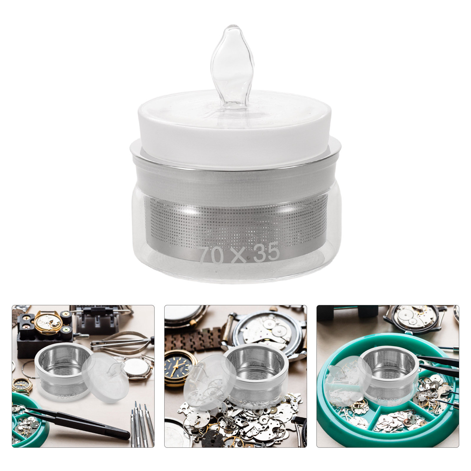 Watch Lubricant Oil - 1 Set Präzisions-Glasölbehälter mit Edelstahlsieb, Uhrmacher-Reparaturwerkzeug,