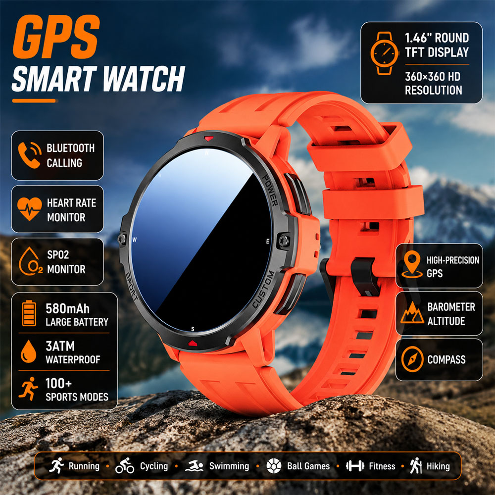 Smartwatch Timex Watches For Men - NEUE 6-Achsen-Gyroskop-Militär-GPS-Smartwatch, 3ATM wasserdicht, 580mAh Akku,