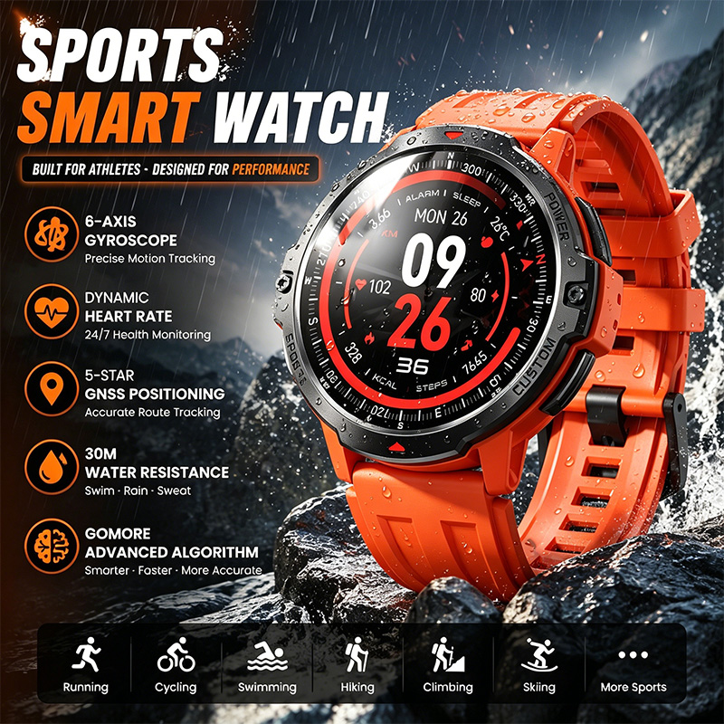 Smartwatch Timex Watches For Men - Intelligente Sportuhr, GNSS-Positionierung, dynamische Herzfrequenzüberwachung, Stress-