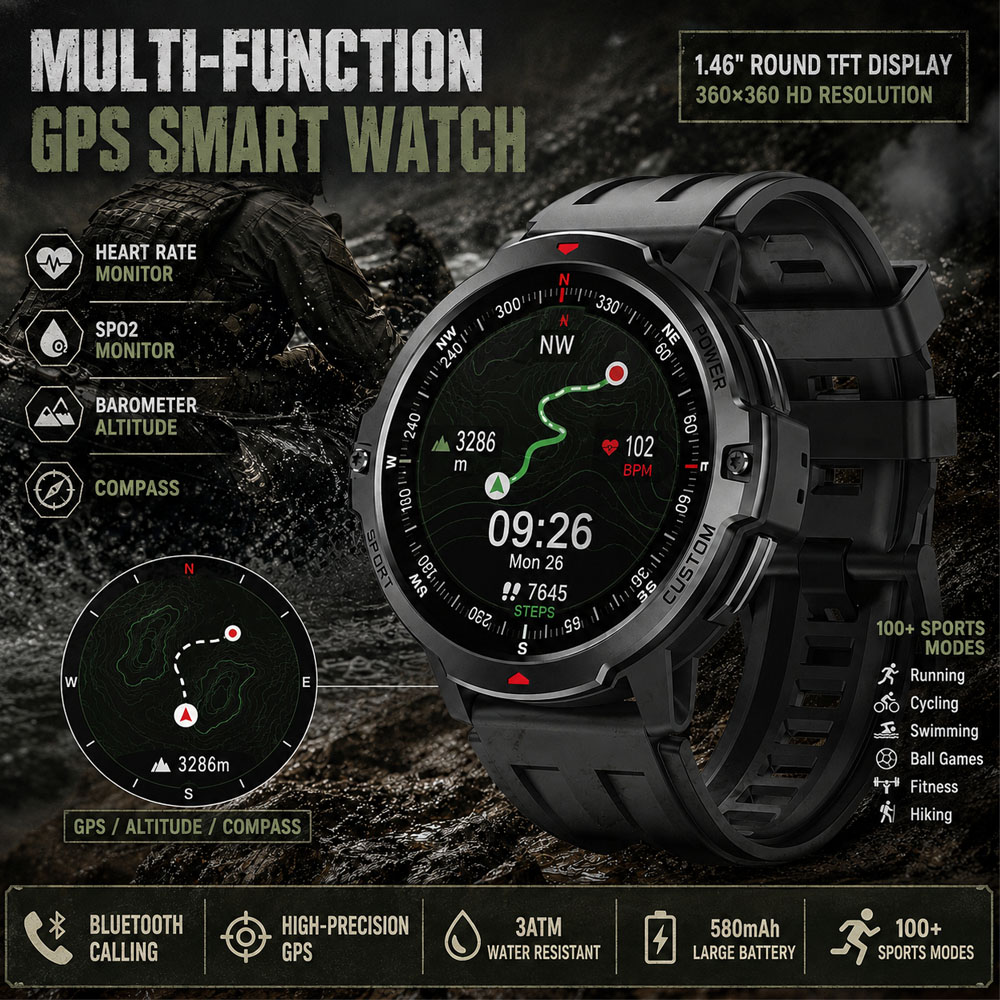 Smartwatch Timex Watches For Men - NEUE 1,46 Zoll Militär-GPS-Smartwatch 3ATM Wasserdicht