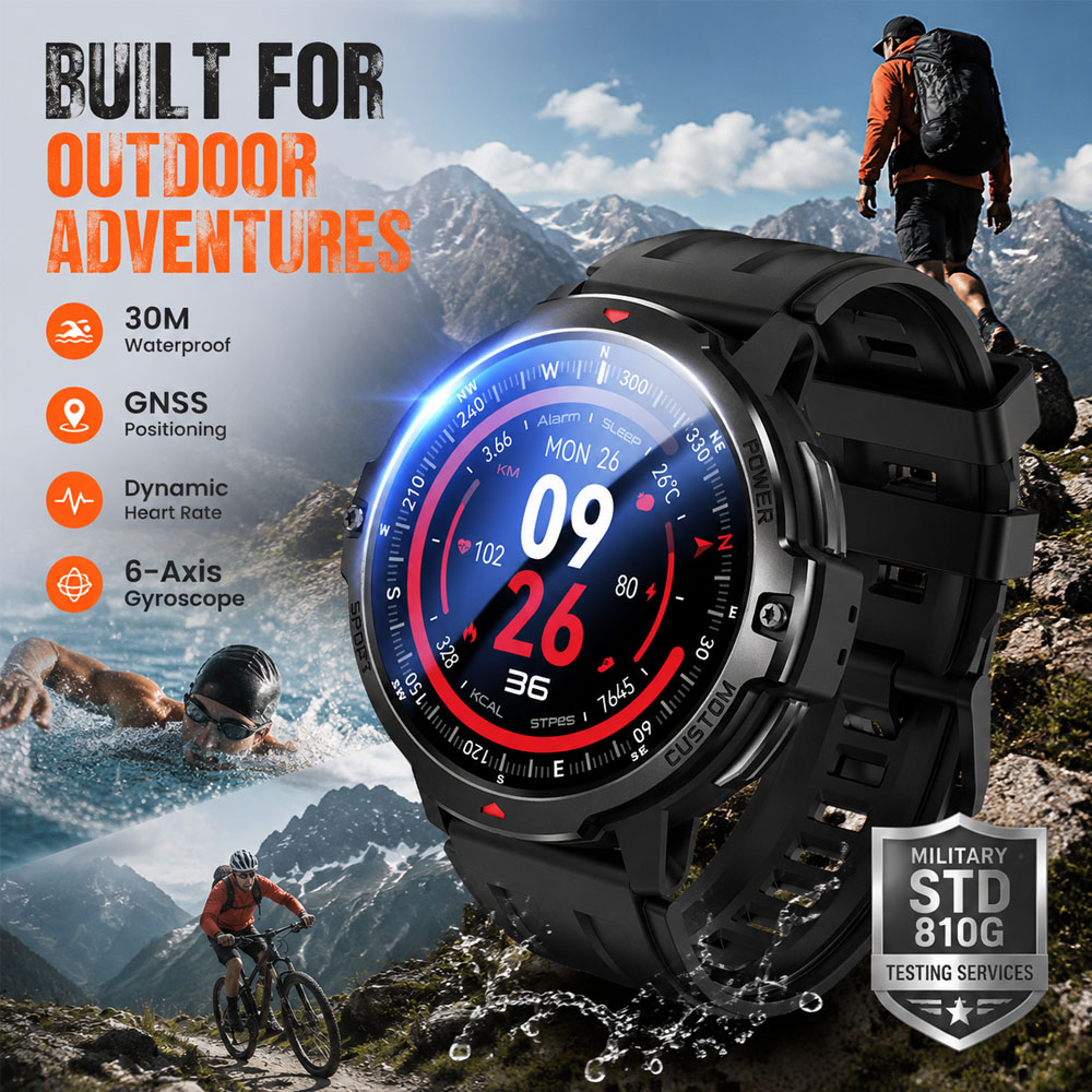 Smartwatch Timex Watches For Men - NEUE 6-Achsen-Gyroskop-Militär-GPS-Smartwatch, 3ATM wasserdicht, Herzfrequenzmessung, Smartwatches